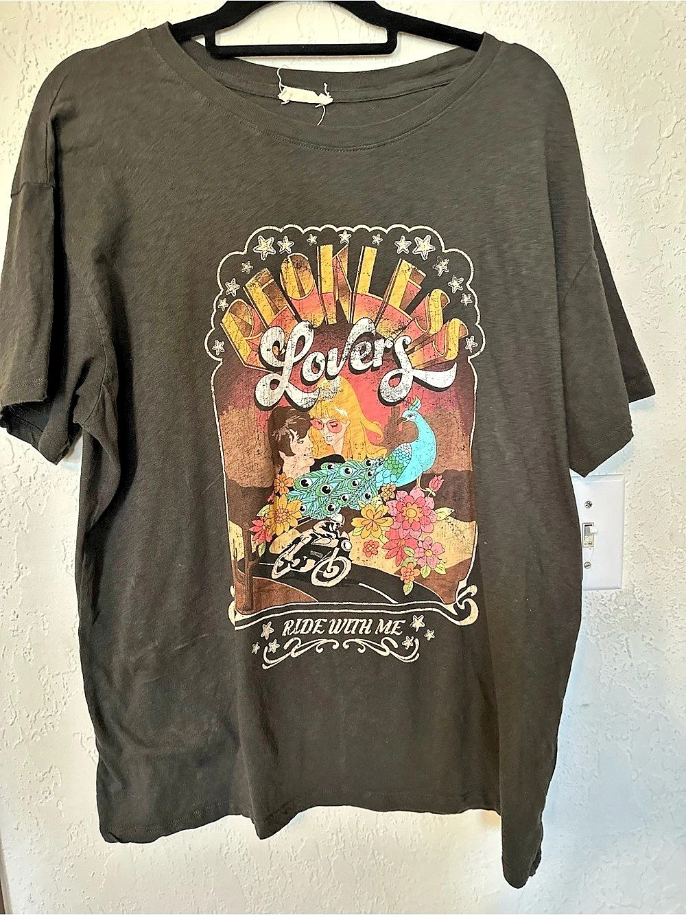 SPELL Reckless Lovers Biker Tee Graphic Short Sleeve Top Black